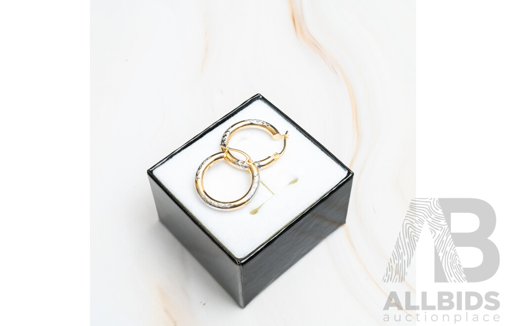 9ct Tubular Two Tone Hoop Earrings, as New, 20mm, 1.16 Grams