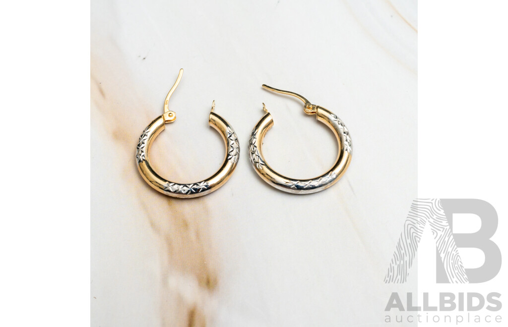 9ct Tubular Two Tone Hoop Earrings, as New, 20mm, 1.16 Grams