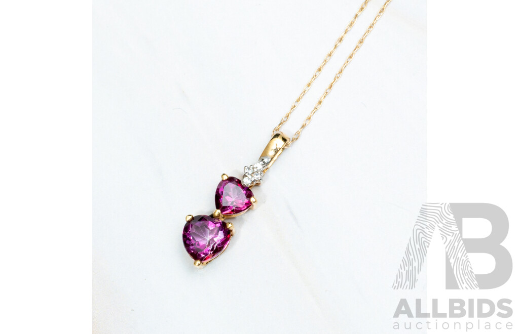 10ct Created Amethyst & Diamond Pendant, TDW 0.02ct, on Fine 10ct Chain, 45cm, as New, 1.39 Grams