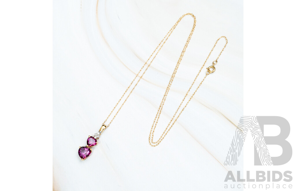 10ct Created Amethyst & Diamond Pendant, TDW 0.02ct, on Fine 10ct Chain, 45cm, as New, 1.39 Grams