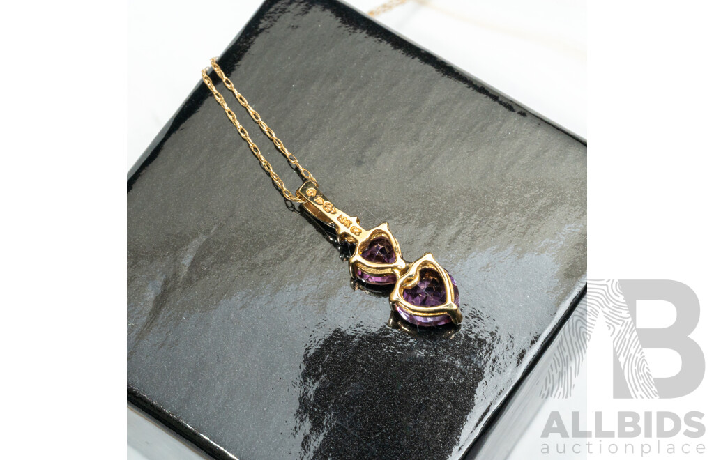 10ct Created Amethyst & Diamond Pendant, TDW 0.02ct, on Fine 10ct Chain, 45cm, as New, 1.39 Grams
