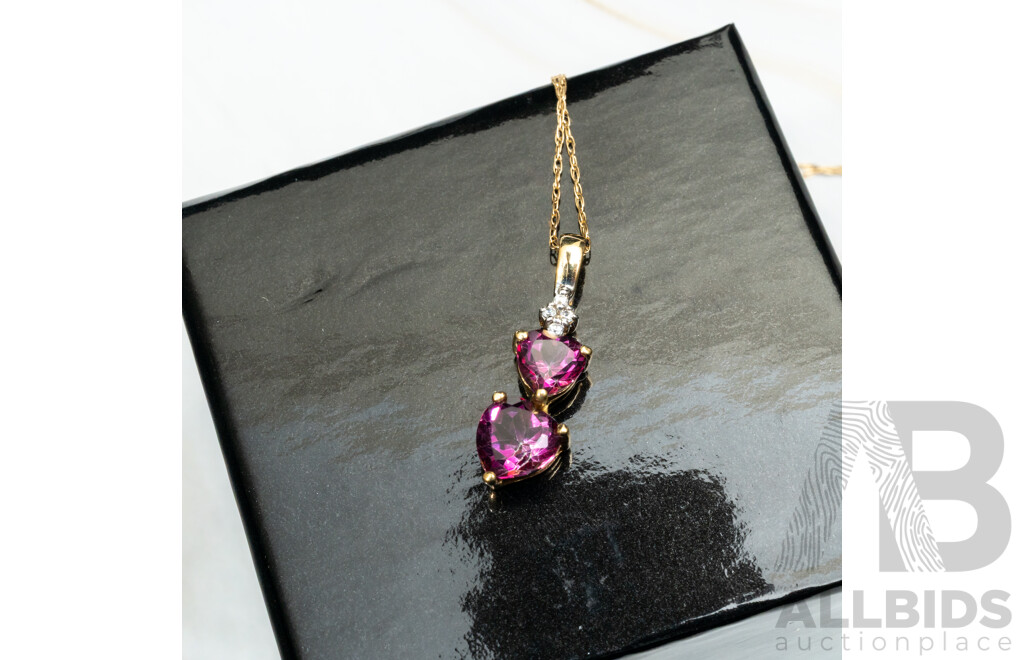 10ct Created Amethyst & Diamond Pendant, TDW 0.02ct, on Fine 10ct Chain, 45cm, as New, 1.39 Grams