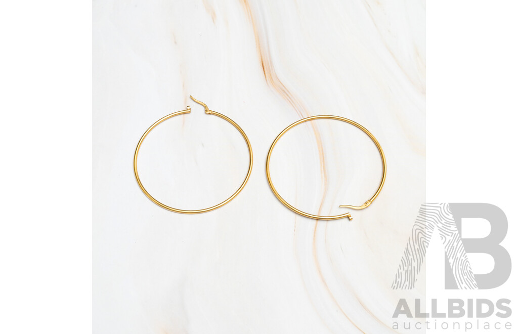 9ct Yellow Gold Tubular Hoop Earrings, 52mm, 2.13 Grams