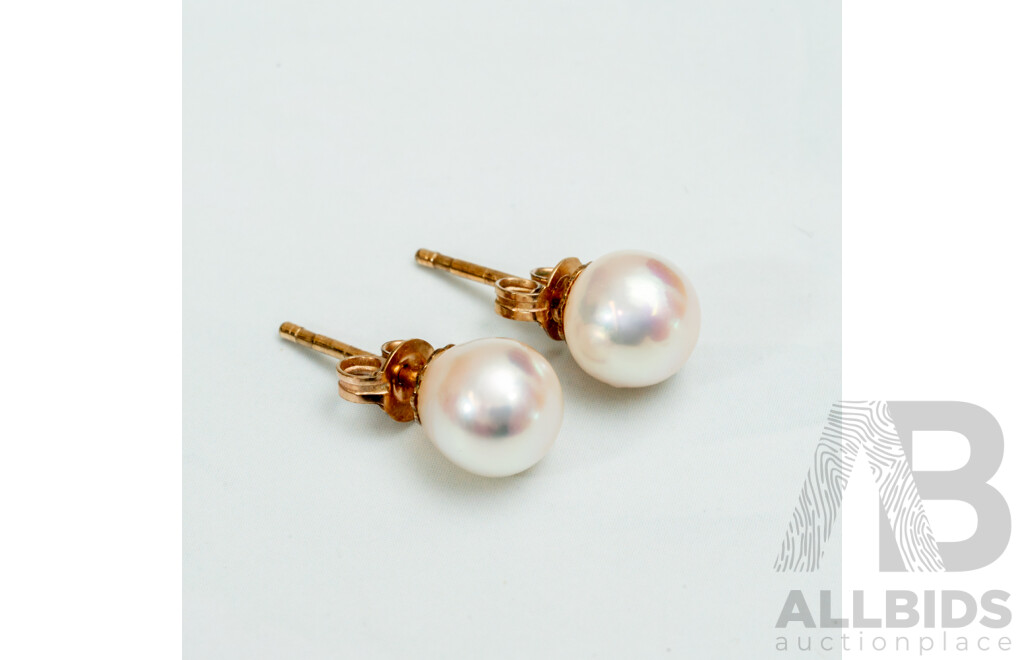 9ct Cultured Pearl Stud Earrings, 6.5mm, 1.10 Grams