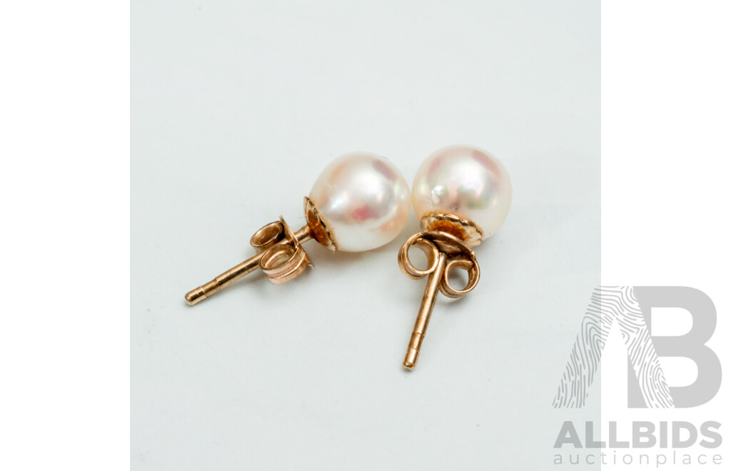 9ct Cultured Pearl Stud Earrings, 6.5mm, 1.10 Grams