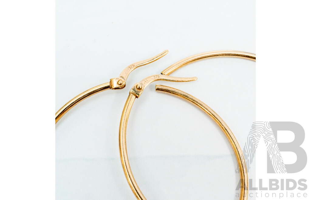 9ct Classic Gold Hoop Earrings, 40mm, 2.33 Grams