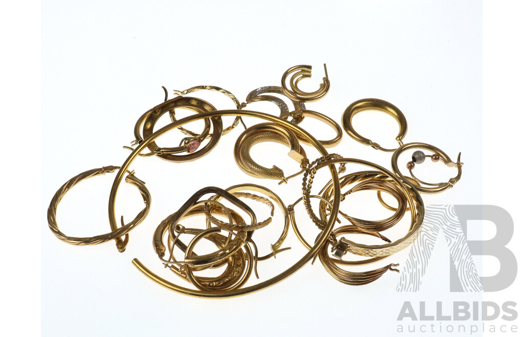 Scrap Gold 19.2 Grams of 9ct Single Hoop Earrings