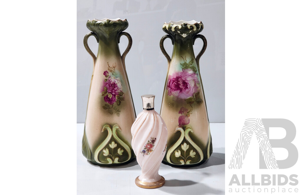 Lot of 2 G&S Ltd Albany and Harvey Vases and 1 Vintage Fragrance Bottle