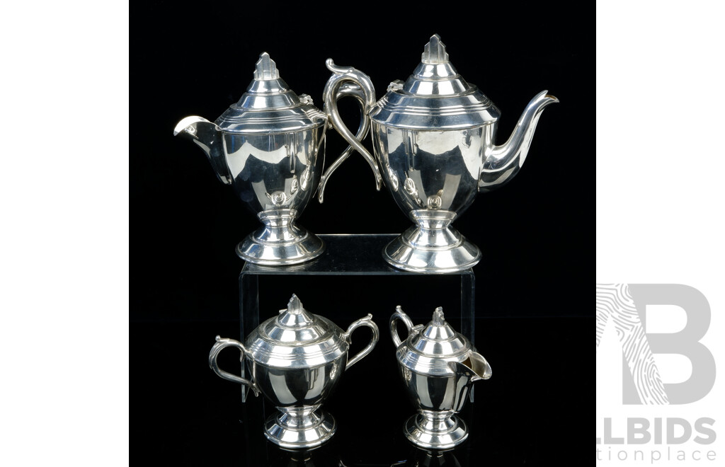 Antique Art Deco Sir John Bennetts Silver Plate Four Piece Tea Service