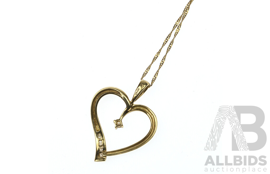 9ct A&C Diamond Set Heart Pendant (TDW 0.10ct) on 9ct Rope Twist Chain, 45cm, 2.97 Grams