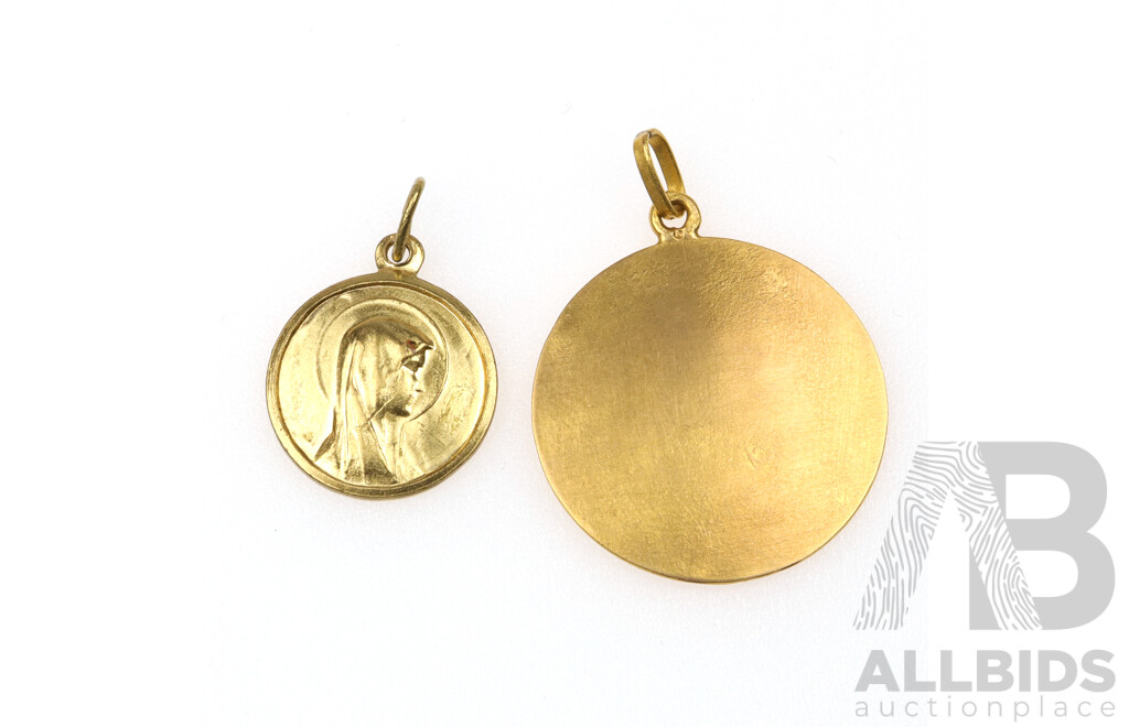 22ct Jesus & His Disciples Pendant, 25mm, 3.17 Grams and Mother Mary Pendant (Gold Plated) 16mm
