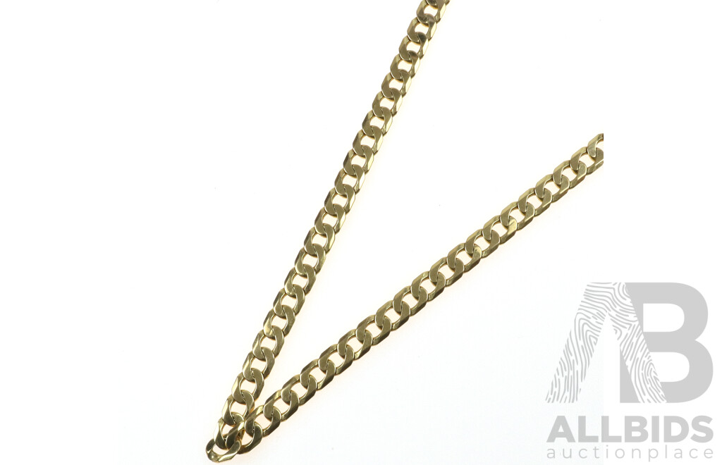 9ct a & C Flat Curb Link Chain, 6.6mm Wide, 55cm, 33.13 Grams - Hallmarked 375 with Minimal Signs of Wear