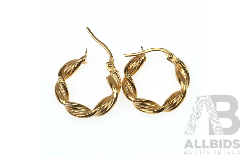 9ct Yellow Gold Twist Hoop Earrings, 17mm, 0.98 Grams, Hallmarked 375