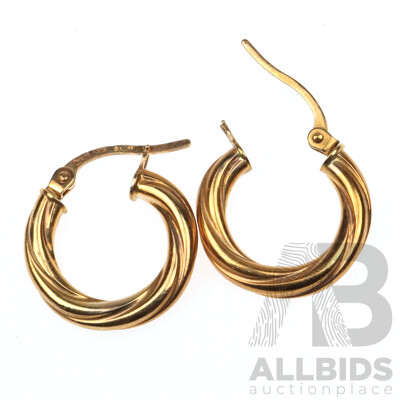 9ct Twist Patterned Hoop Earrings, 2.9mm Wide, 15mm, 0.83 Grams
