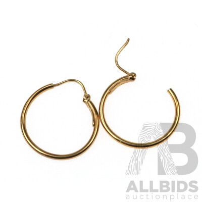 9ct Round Tube Hoop Earrings, 1.5mm Wide, 20mm, 0.98 Grams
