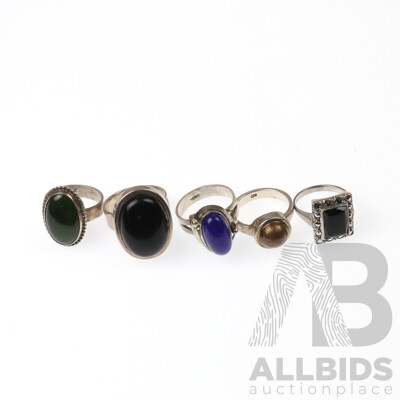 Collection of Sterling Silver Rings, Including Onyx and Lapis, 45.20 Grams