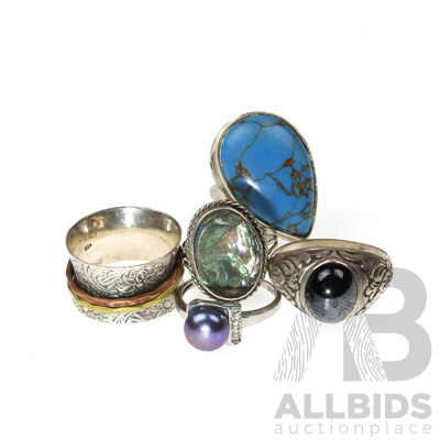 Collection of Vintage Sterling Silver Rings Including Turquoise and Onyx, 26.86 Grams