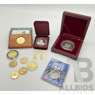 Jean Paul II Ten Francs .999 Silver Coin, 37th Anniversary UAE Unification of Armed Forces Medallion with Various Australian Coins and Medallions
