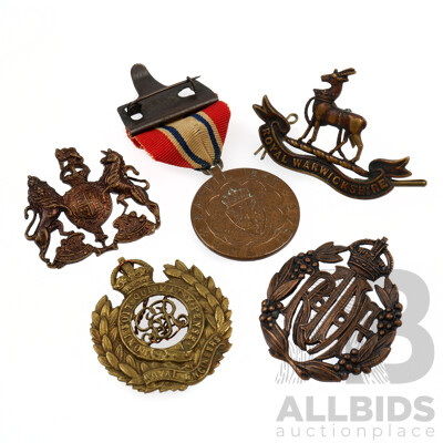Australian Military Badges Including RAAF Hat, Royal Engineers with Norwegian Defence Participation and Royal Warwickshire Regiment