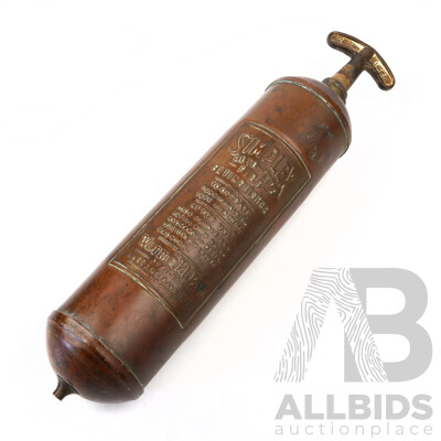 Antique Copper Simplex Auto Type Fire Extinguisher by Wormald Brothers