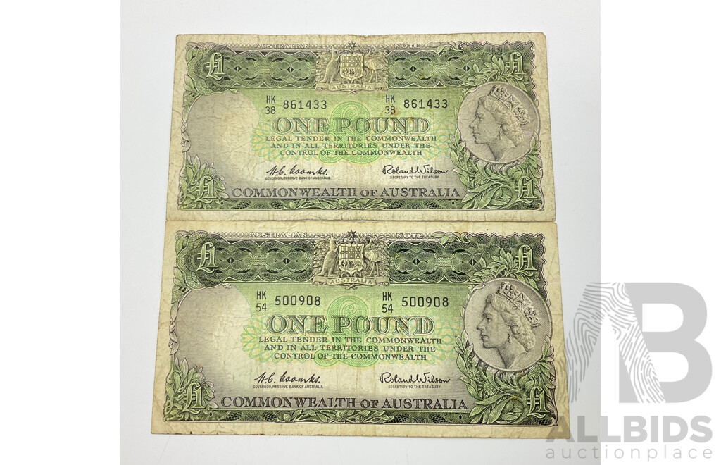 Two Australian One Pound Notes, Coombs/Wilson HK38 and HK54