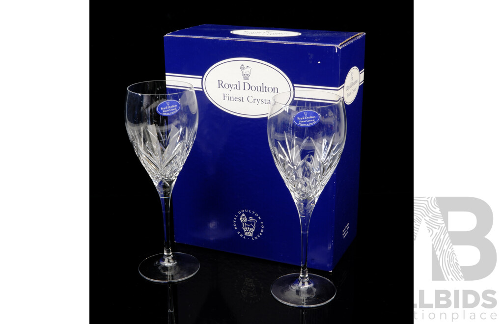 Pair Royal Doulton Crystal Wine Glasses in Original Box