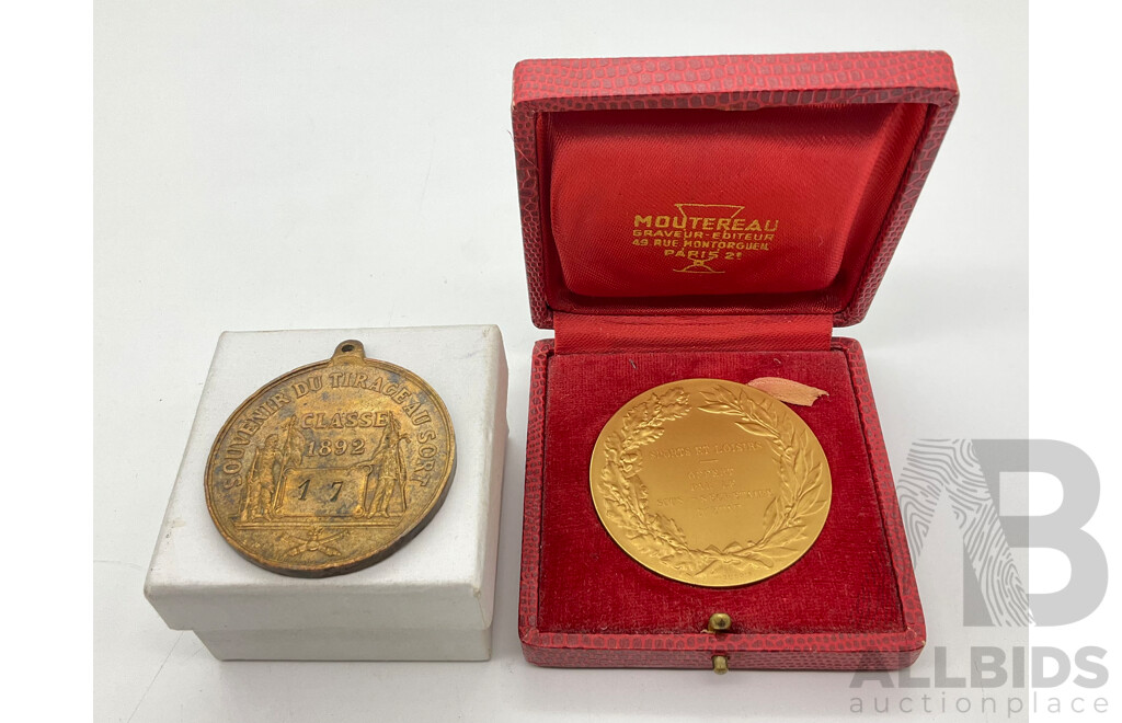 Two French Medallions, 1892 Medal of Conscript and 1960's Art Medal