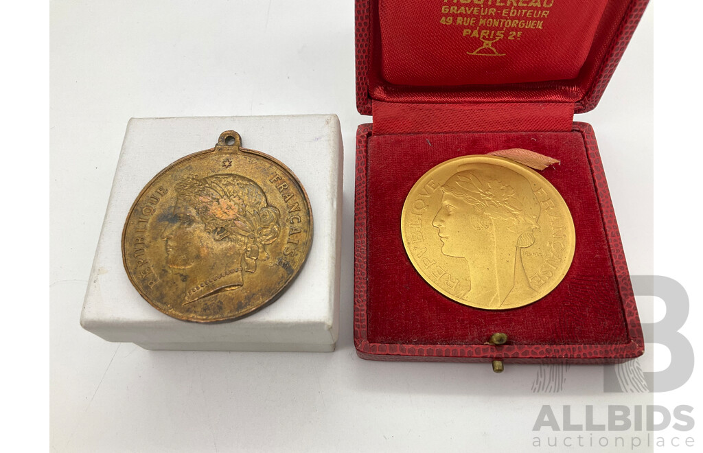 Two French Medallions, 1892 Medal of Conscript and 1960's Art Medal