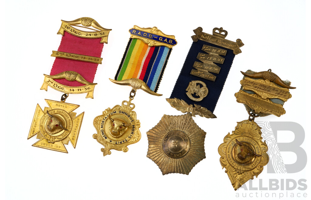 Collection of Four Royal Antediluvian Order of Buffaloes Medals From Mullimbimby/Walcha, 1950's and 60's