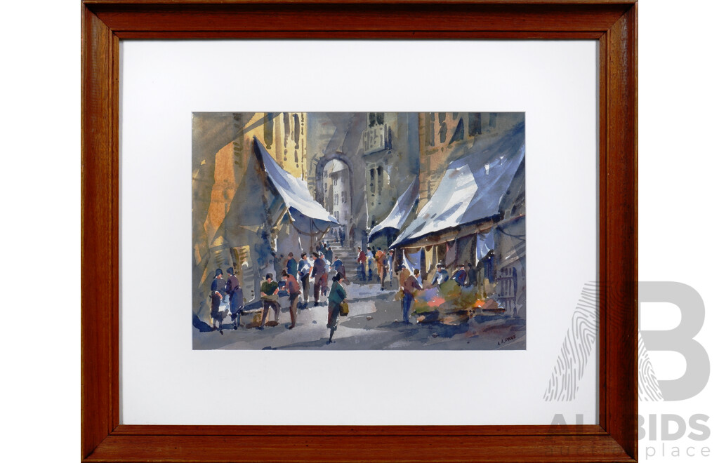 Anthony A. Prout (Born 1946), European Street Scene, Watercolour