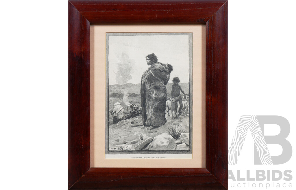 W. Hatherell (1855-1928), Aboriginal Woman and Children c1887, Engraving