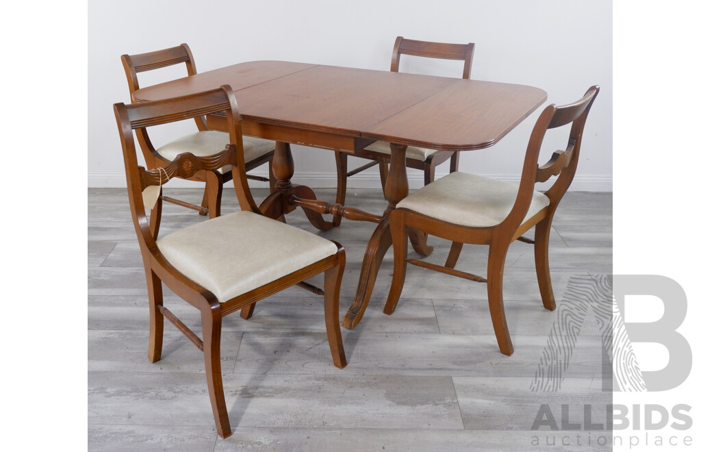 Vintage Drop Sided Queensland Maple Dining Table with Four Chairs