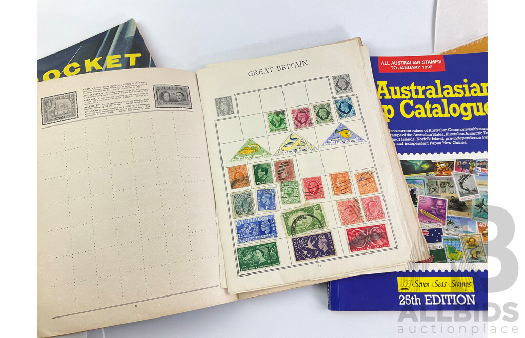 Vintage Collection of Australian Stamp Packs, Pre Paid Post Cards and First Day Covers, Cancelled International Stamps Including COA 1951 and 1954 First Day Covers, Two ABC 50th Anniversary Stamp Sheets