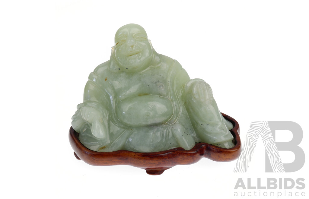 Hand Carved Asian Hardstone Buddha Figure on Bespoke Wooden Stand