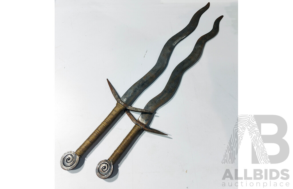 Pair of Hand Made 'Flamberge Style' Swords
