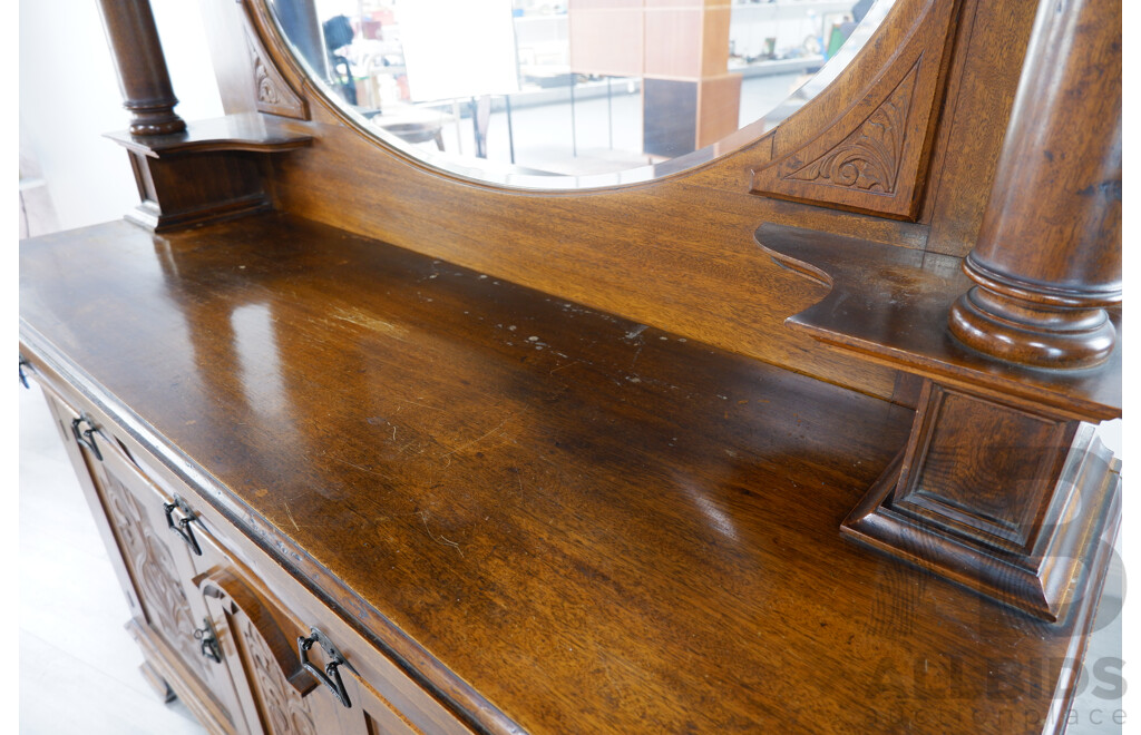 Edwardian Oak Mirrored Sideboard