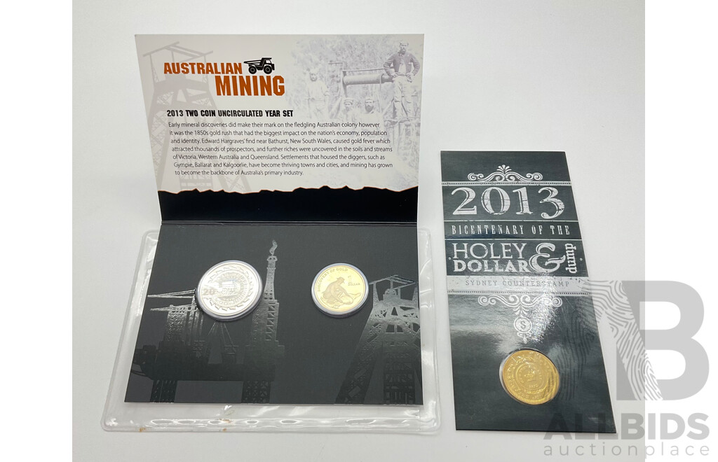 Australian RAM 2013 Australian Mining Two Coin UNC Set and 2013 One Dollar Holey Dollar and Dump 'S' One Dollar Coin