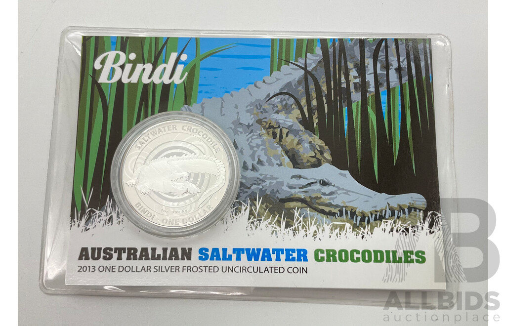 Australian RAM 2013 One Dollar Silver Frosted Coin, Australian Saltwater Crocodiles .999