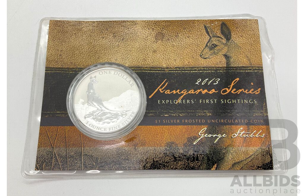 Australian RAM 2013 One Dollar Silver Frosted Coin, Kangaroo Series .999