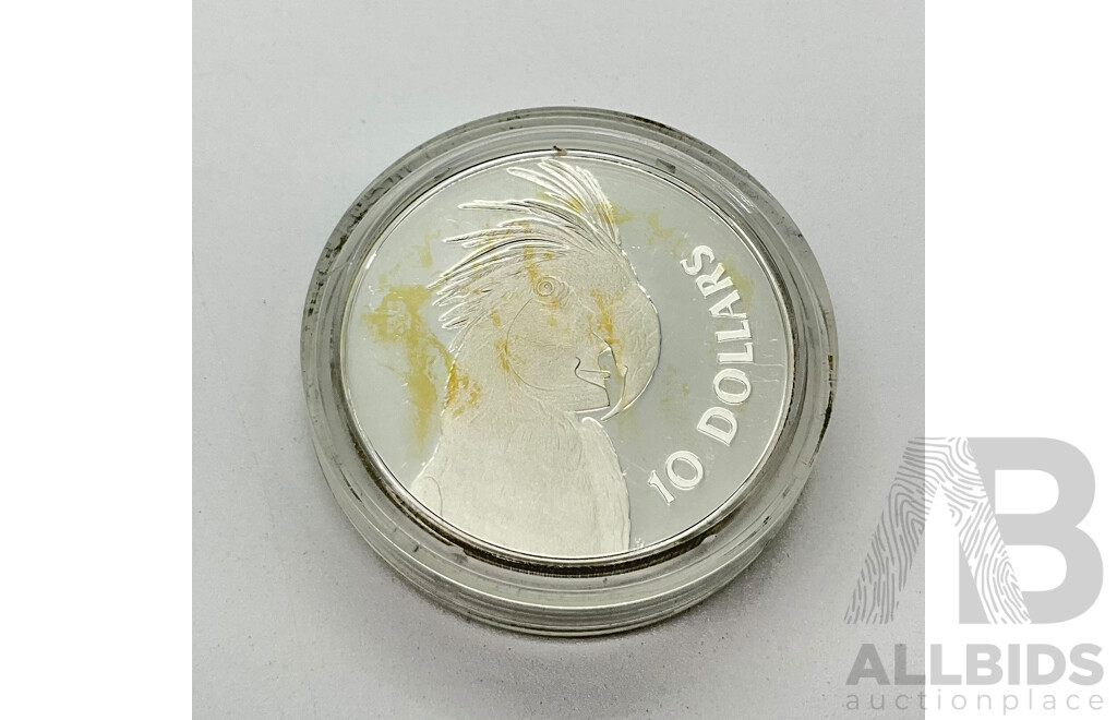 Australian 1993 Silver Proof Pieford Ten Dollar Coin, Palm Cockatoo .925