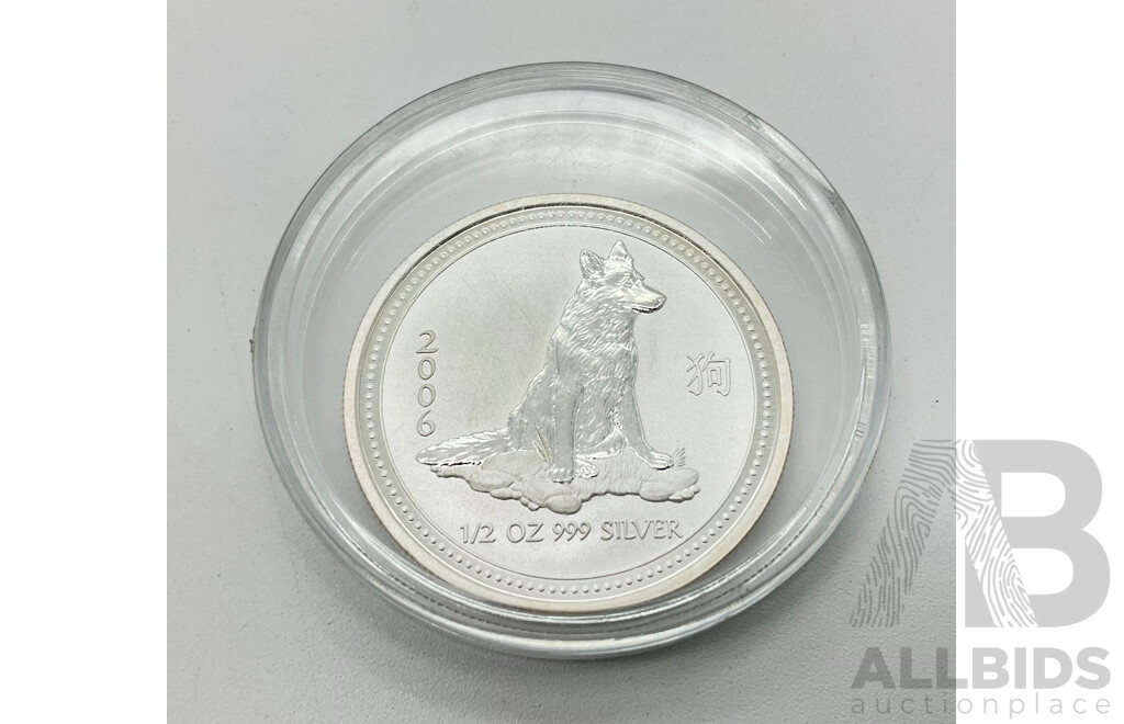 Australian 2006 Lunar Series One, Year of the Dog Silver Fifty Cent Coin. 999