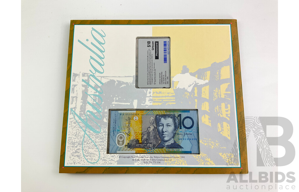 Australian 1995 100th Anniversary of Waltzing Matilda Ten Dollar Note and Phone Card