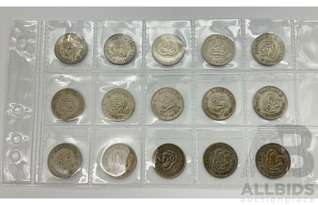 Fifteen Australian Post 1945 Silver Shillings .500