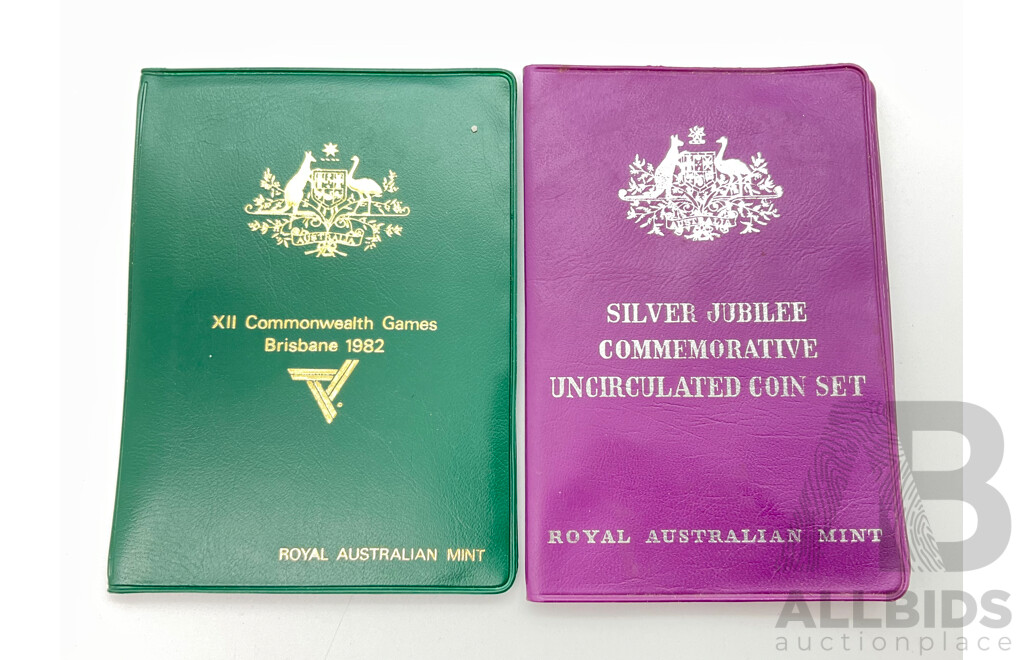 Australian RAM 1977 Silver Jubilee UNC Coin Set and 1982 Commonwealth Games UNC Coin Set