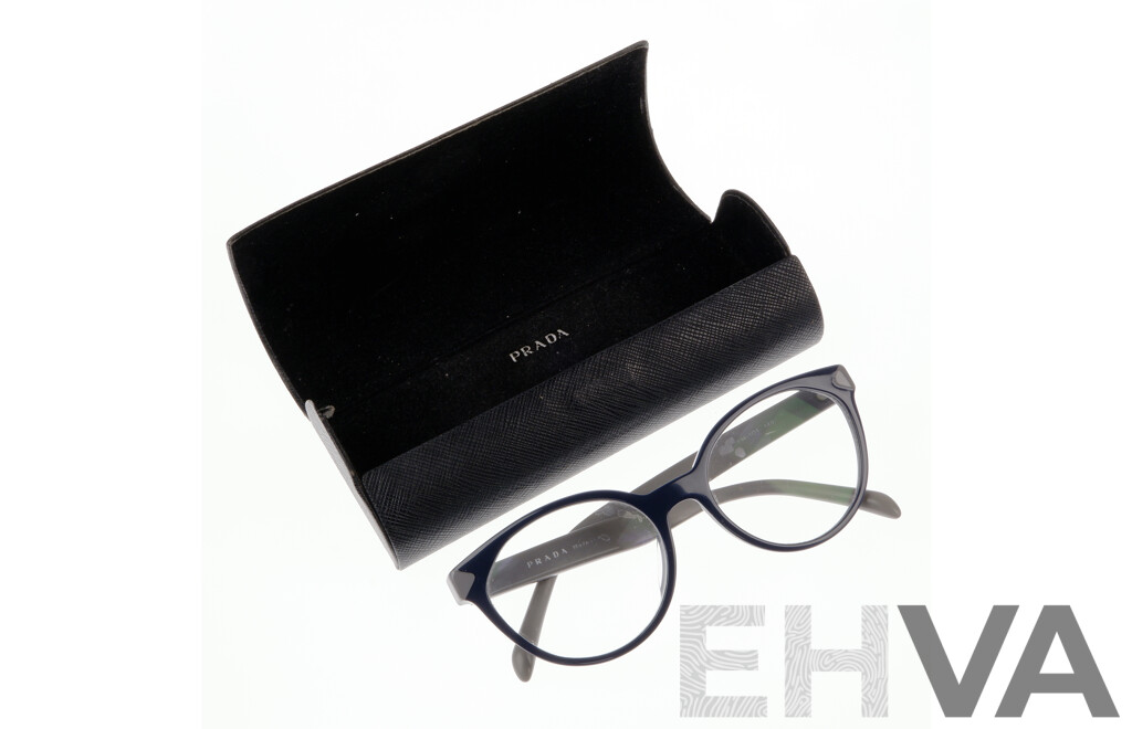 Prada Prescription Glasses Frames, Made in Italy, TFM-101-140 Blue Gray, with Case - in Very Good Condition