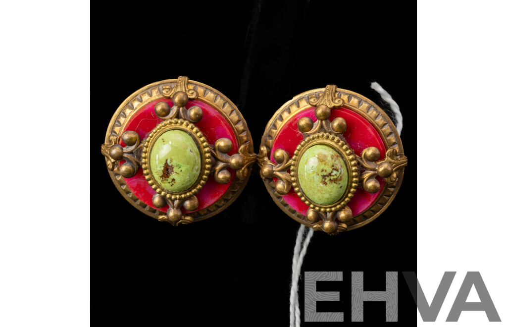 Patrice Pink German Resin & Green Gaspetite Stone Clip on Earrings, 25mm