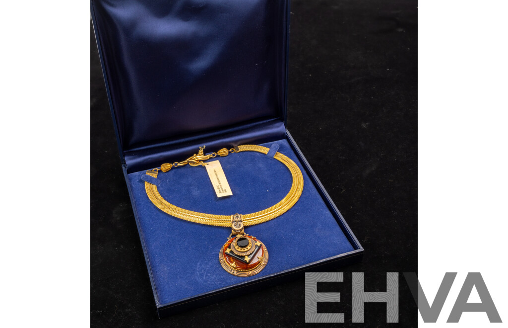 Patrice 3RM FUG German Resin & Genuine Gaseite with Brass Necklet, 43cm, as New in Original Presentation Box