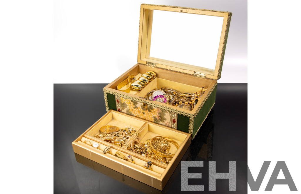Delightful Vintage Music Box with a Wonderful Collection of Vintage Gold Tone Jewellery