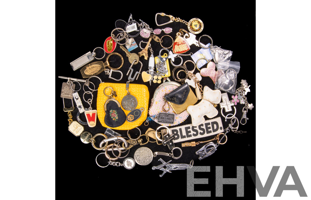 Vintage Keyrings Collection Including Micro Tapestry Purse, Holden, 1986 Swans & Travel Assortment