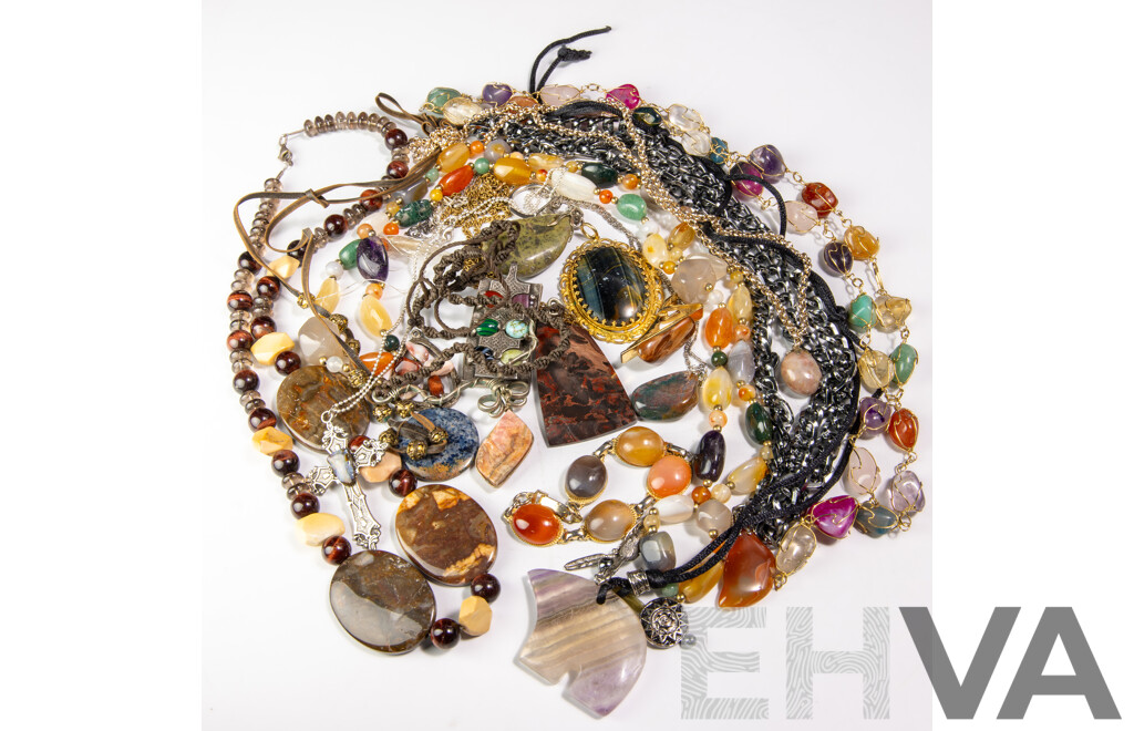 Collection of Vintage Crystal Natural Gemstone Jewellery Including Necklaces & Bracelets